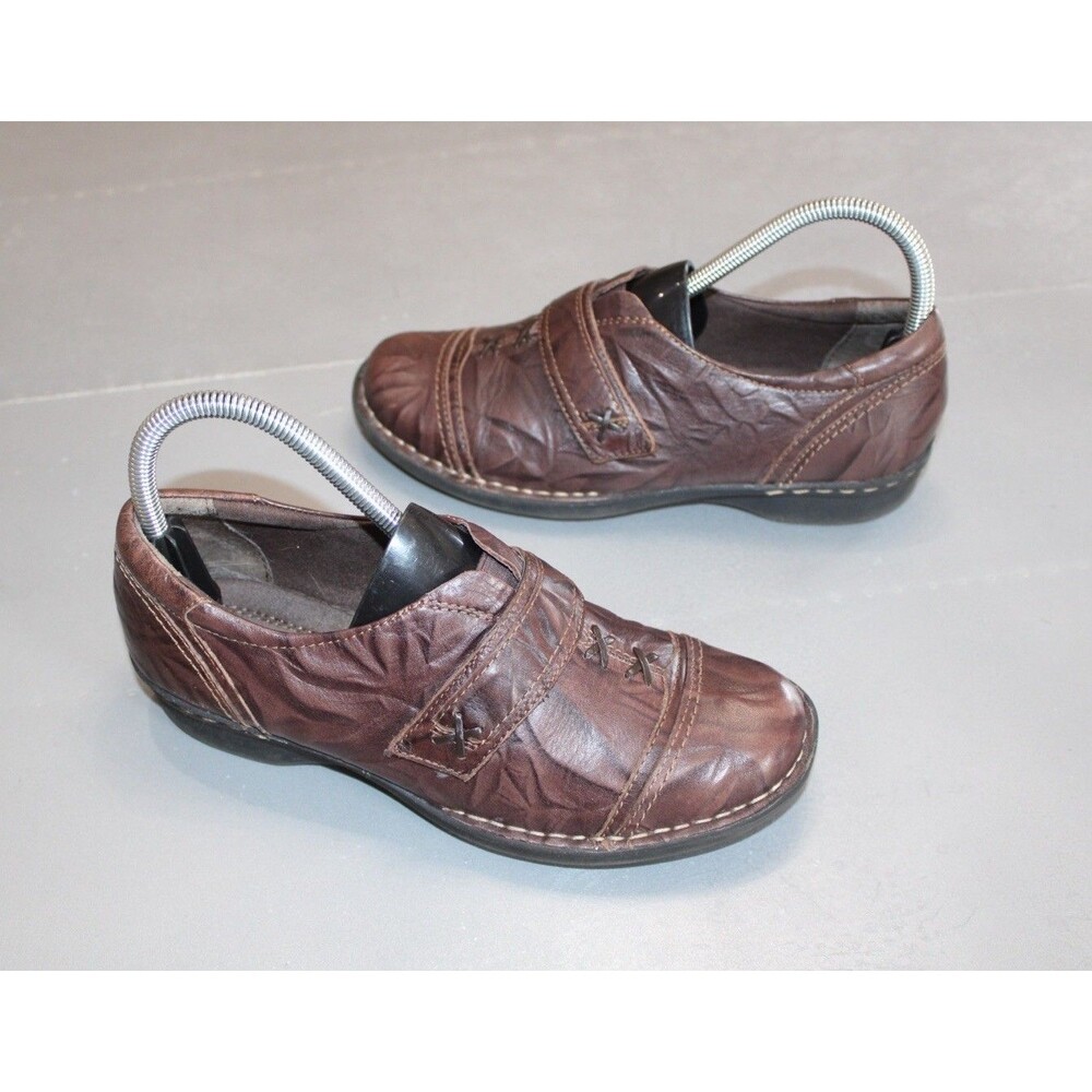 Clarks Bendables‎ Women’s Brown Leather Hook & Loop Comfort Loafers Shoes 7M